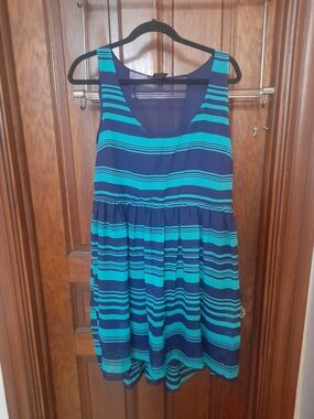 attention Striped Tank Dress in Teal and Navy